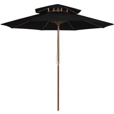 Image of vidaXL Double Decker Parasol with Wooden Pole Black 270 cm