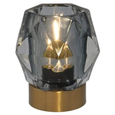 Image of Shudehill Giftware Luxe LED Unique Diamond Effect Glass Lamp with Brushed Gold Base Grey, Teal or Pink (Grey)