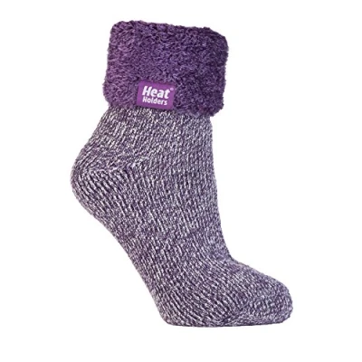 Image of HEAT HOLDERS Ladies Thermal Warm Lounge Slipper/Gripper Socks UK 4 8, EUR 37 42 (Lilac Mauve/Cream Socks)