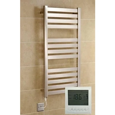Image of Manissa VAS 600 x 1165mm Electric Designer Stainless Steel Towel Warmer Mirror Polished Finish + Timer and Room Thermostat