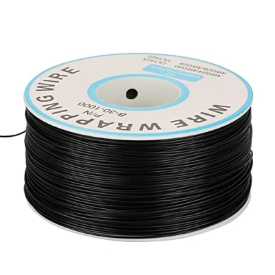 Image of Wire Cable, 30AWG Cable 0.25mm Core Diameter Silicone Electric Tinned Copper Wrapping Single Strand for LCD Display Electronic Test Laptop Breadboard(Black)