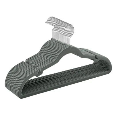 Image of SONGMICS Velvet Hangers, Pack 20 Coat Hangers for Clothes, Non Slip, with Shoulder Notches, Trouser Bar, 360 Swivel Hook, Space Saving, 0.6 cm Thick, 43 Long, Grey CRF029G02