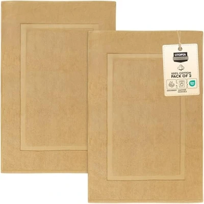 Image of Utopia Towels Cotton Banded Rug, Bath Mats, [Not a Bathroom Rug], 21x34 Inches, 100% Ring Spun Highly Absorbent and Machine Washable Shower Floor Mat, Champagne, 2 Pack
