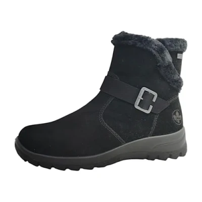 Image of Rieker L7179 black suede waterproof zip boots with cosy wool lining (Black 00, UK Footwear Size System, Adult, Women, Numeric, Medium, 5)