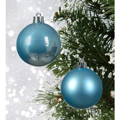 Image of 12 blue christmas baubles sugar decorations tree hanging ornament 60mm 6cm matte shiny set winter baubles.