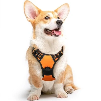 Image of Eagloo Dog Harness Medium, No Pull Pet Adjustable, Front Clip Vest Harness, Soft Padded Vest, Reflective Choke Breathable with Easy Control Handle, Orange, M
