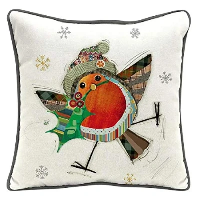 Image of Bug Art Christmas Kooks Decorations Range Cushions/Snack Trays/Tree Decs (Cushion Robin)