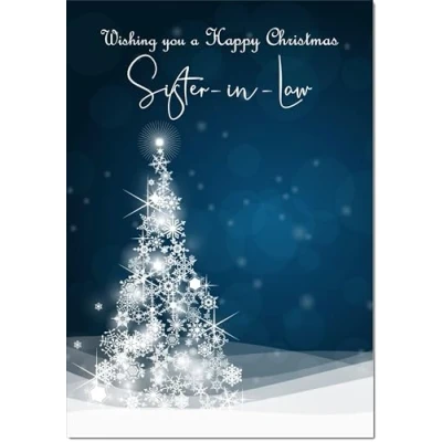 Image of doodlecards Sister in Law Christmas Card Blue Contemporary Tree Medium Size for with Plain Envelope