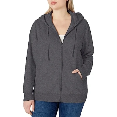 Image of Amazon Essentials Women&#039;s French Terry Fleece Full Zip Hoodie (Available in Plus Size), Dark Grey Heather, XS