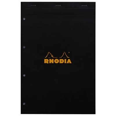Image of RHODIA 202009C Stapled Notepad N20 Black A4+ Small Squares 80 Detachable Sheets 4 Hole Punched White Clairefontaine Paper g/m Soft and Resistant Cover Basics