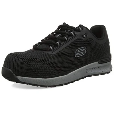 Image of Skechers Men&#039;s Bulklin Comp Toe Trainers, Black Textile Synthetic, 7.5 UK