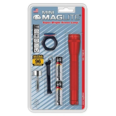 Image of Maglite M2A03C Mini Incandescent 2 Cell AA Flashlight Combo, Red