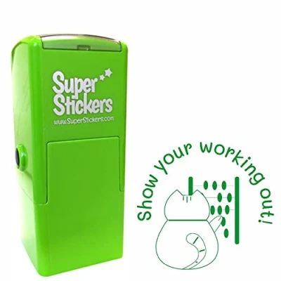 Image of Teacher Stamp, Education Marking Reward Stamps for School Show Your Working Out Cat &amp; Abacus, Impression Size Approx 23x23 mm, Green Ink