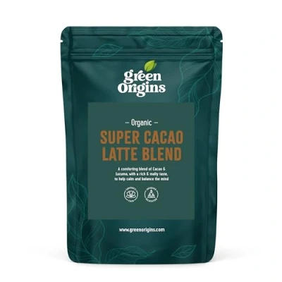 Image of Organic Vegan Hot Chocolate Powder Blend from Green Origins 150g 10 Delicious Servings Calms &amp; Balances mind Dairy Free Mood boosting Superfood Kosher Gluten Brew Hot/Iced