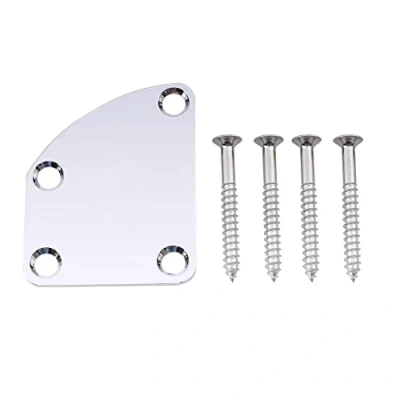 Image of Musiclily 4 Hole Curved Guitar Neck Plate for Strat Tele Electric or Bass,Chrome