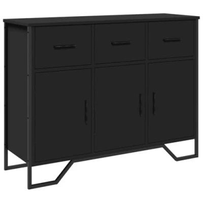 Image of vidaXL Sideboard Storage Cabinet Black Engineered Wood with Metal Legs 97 x 32.5 74.5 cm Modern Highboard for Dining/Living Room
