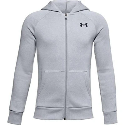 Image of Under Armour UNDKU Kids EU Cotton Fleece Full Zip Warm up Top Steel Light Heather//Black (035), YSM