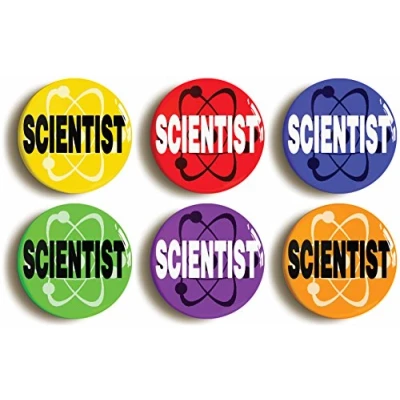 Image of SCIENTIST SCIENCE BADGE BUTTON PIN SET OF 6 (Size is 1inch/25mm diameter)