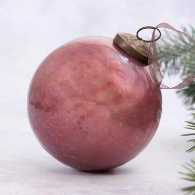 Image of Arthur Cameron Crackle Glass Christmas Tree Bauble Hanging Ball Decoration (4&quot;, Mauve)
