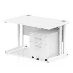 Image of Impulse 1200x800mm Desk White Top Cantilever Leg and Mobile Ped
