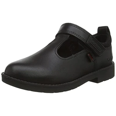 Image of Kickers Junior Girl&#039;s Lachly T Bar Leather School Shoes, Black, 12.5 UK Child