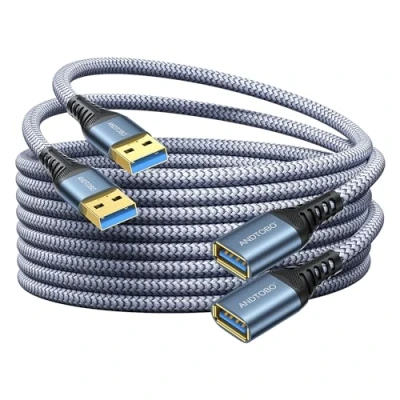 Image of ANDTOBO 2 Pack USB Extension Cable 3M, 3.0 Type A Male to Female Extender Cables High Speed Data Transfer 5Gbps Compatible with Gamepad, Printer, Webcam, Keyboard, Flash Drive, Hard Drive