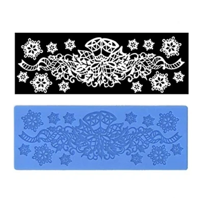 Image of Christmas Pattern Silicone Baking Mat Cake Lace Mould Frame Fondant Molds Decor Tools DIY (Christmas Bell)