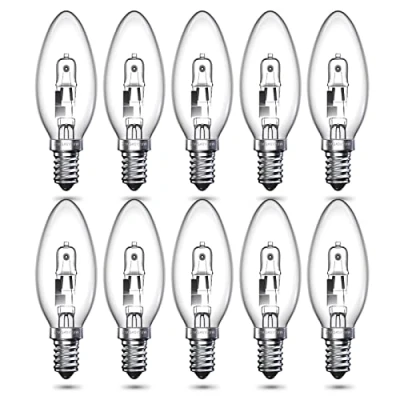 Image of Luxvista 10 Pack 28W E14 Halogen Candle Light Bulbs, C35 SES Small Edison Screw Bulb dimmable, Clear Glass Warm White 2700K for Chandelier, Wall Sconces, Pendants
