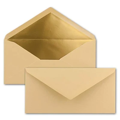 Image of NEUSER PAPIER 15 envelopes DIN long caramel with gold metallic inner lining 110 x 220 mm wet glue festive for invitations