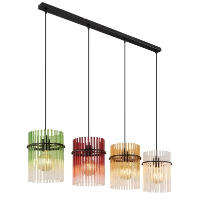 Image of Gorley Bar Pendant Ceiling Light Matt Black Rods Multicolour Glass Shade 4x E27