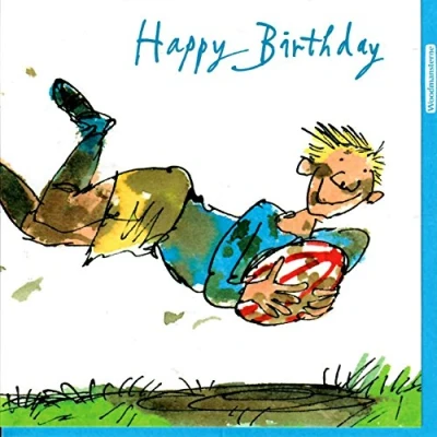Image of Woodmansterne Male Birthday Card Quentin Blake Rugby Star
