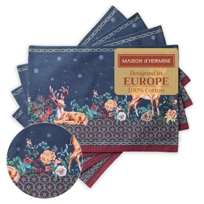 Image of Maison d&#039; Hermine Christmas Joy 100% Cotton Set of 4 Placemats for Dining Table Kitchen Wedding Everyday Use Dinner Parties Thanksgiving/Christmas (33cm x 48cm)