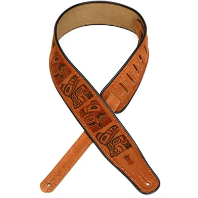 Image of Levy&#039;s Leathers 2.5&quot; Suede Guitar Strap with Haida Totem Pole Print; Honey (MSS3PHG HNY)
