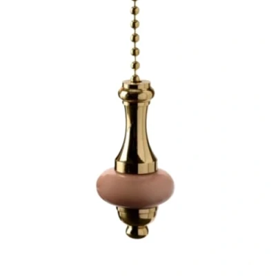 Image of Decorative Polished Brass &amp; Salmon Pink Ceramic Disc Bathroom Pull Chain / Cord Replacement