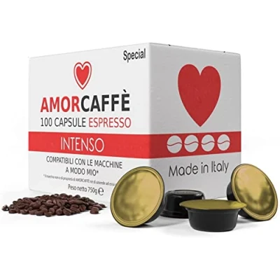 Image of Amorcaffe 100 Coffee Capsules Pods Compatible with Lavazza A Modo Mio Intenso Special Flores Alta Mogiana