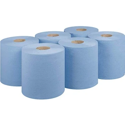 Image of Blue Paper Rolls 2 Ply Embossed Centre Feed Hand Towel Tissue Roll 170mm x 80m