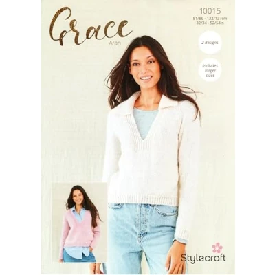 Image of Stylecraft Grace Aran Knitting Pattern 10015 Ladies Sweaters