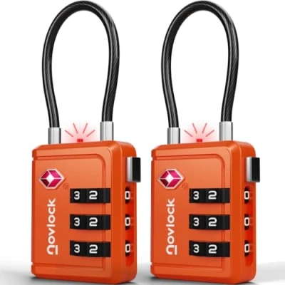 Image of TSA Approved Luggage Locks with Alert Indicator Travel Padlocks Flexible Cables for Suitcases, Backpacks, Carry On Bags &amp; More Suitcase Locks, 2 Pack, Orange