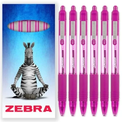 Image of Zebra Z Grip Smooth Ink Ballpoint Pen 1.0mm Pack of 6 Pens in Cardboard Packaging (Pink)
