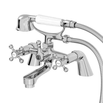 Image of Park Lane® Oxford Bathroom Bath Shower Mixer Tap Handset Hose Attachment Twin Crosshead Handle for Bathtub Traditional, Chrome