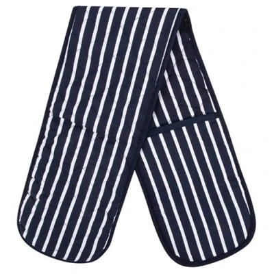 Image of Navy Double Oven Gloves Heat Resistant Mitts for Home Kitchen Baking and Cooking, Butchers Stripe Pot Pan Tray Gloves, Heavy Duty Cooking (Navy)