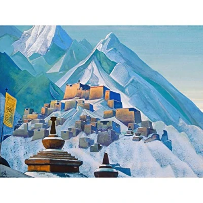 Image of Roerich Tibet Himalayas Symbolist Mountain Landscape Painting Large Wall Art Print Canvas Premium Mural