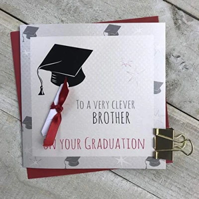 Image of White Cotton Cards To A VERY CLEVER BROTHER ON YOUR GRADUATION, Handmade Graduation Card Code G15 B, 16 x cm