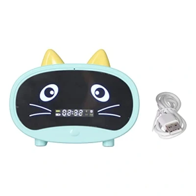 Image of Bluetooth Speaker,Small Alarm Clock Radio for Bedrooms,Dual Alarm, LED Display,Cute Cat Ear Design Supports Memory and USB Sound Cards,FM Radio,Built in1000mHA Battery Bedroom Office(Green)