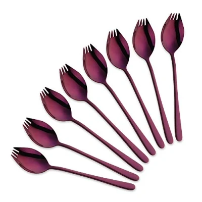 Image of SBOMHS 8 Pieces (3 in 1) Spork Stainless Steel Knife Spoon Fork Set Camping Cutlery Purple