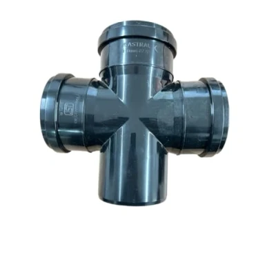 Image of 110MM Black Soil Pipe and Ring Seal Fittings Push Fit Cross Tee Junction Branch