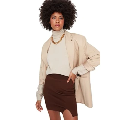 Image of Trendyol Women Mini Bodycon Regular Knitwear Skirt Brown