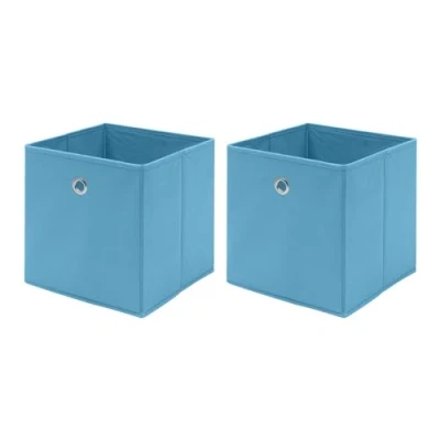 Image of NICEME Foldable Storage Boxes,Non Woven Fabric Box Set of 2,Storage Drawers for Cube Unit,26.5x26.5x28 cm (Hole Grip,Light Blue)