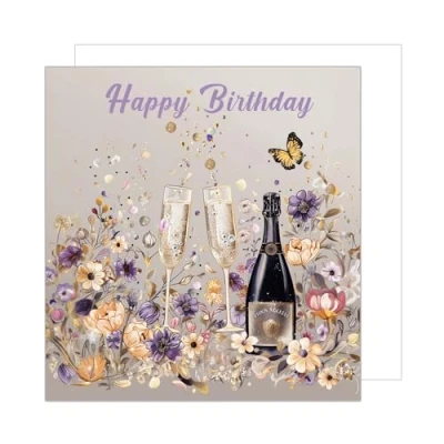Image of Edition Seidel Premium Square Birthday Card with Envelope. Greeting Saying Happy For Her Friend Wife Mum Grandma Girlfriend Colleague Sparkling Champagne (GQ248 SW024)
