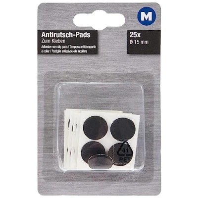 Image of Metafranc 646076 Non Slip Pads Diameter 15 mm Self Adhesive Black Pack of 25 Shock Absorbing for Furniture and Items/EVA in Set/Rubber Pads/Non Buffer